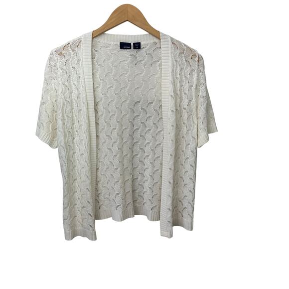 Basic Editions Cream Crochet Knit Cardigan Beachy Boho Festival Womens Large Top - Picture 1 of 6